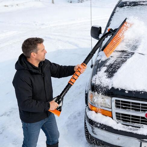 2-in-1 Snow Brush for Car with Ice Scraper Extendable & Removable 360° Pivoting Brush Head, EVA Foam Grip for SUV, Trucks, Auto in Saudi Arabia