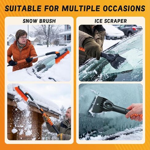2-in-1 Snow Brush for Car with Ice Scraper Extendable & Removable 360° Pivoting Brush Head, EVA Foam Grip for SUV, Trucks, Auto in Saudi Arabia