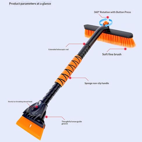 2-in-1 Snow Brush for Car with Ice Scraper Extendable & Removable 360° Pivoting Brush Head, EVA Foam Grip for SUV, Trucks, Auto in Saudi Arabia