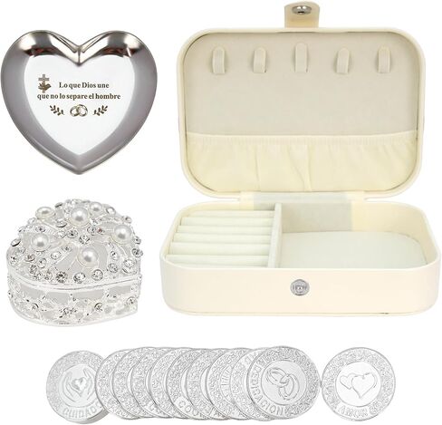 TINGKU Spanish Wedding Arras – Arras para Boda Católica، Arras de Boda Cristiana con 13 Monedas، عملات الزفاف المسيحية، Decoración para Bodas، صندوق جلدي-عملات ذهبية HB in Kuwait