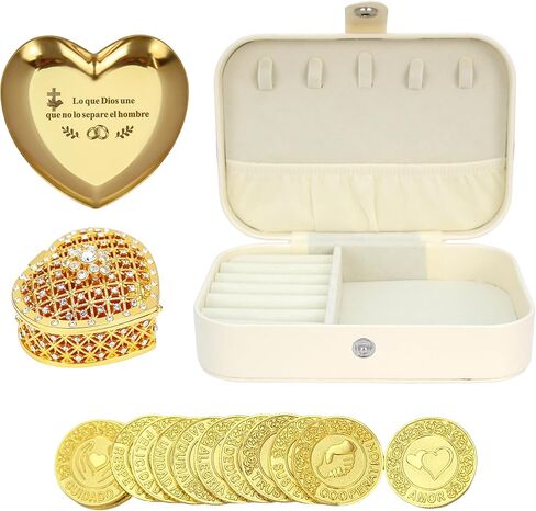 TINGKU Spanish Wedding Arras – Arras para Boda Católica، Arras de Boda Cristiana con 13 Monedas، عملات الزفاف المسيحية، Decoración para Bodas، صندوق جلدي-عملات ذهبية HB in Saudi Arabia