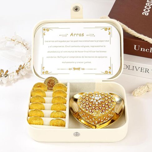 TINGKU Spanish Wedding Arras – Arras para Boda Católica، Arras de Boda Cristiana con 13 Monedas، عملات الزفاف المسيحية، Decoración para Bodas، صندوق جلدي-عملات ذهبية HB in Saudi Arabia