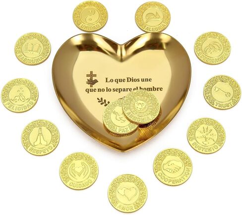 TINGKU Spanish Wedding Arras – Arras para Boda Católica، Arras de Boda Cristiana con 13 Monedas، عملات الزفاف المسيحية، Decoración para Bodas، صندوق جلدي-عملات ذهبية HB in Saudi Arabia