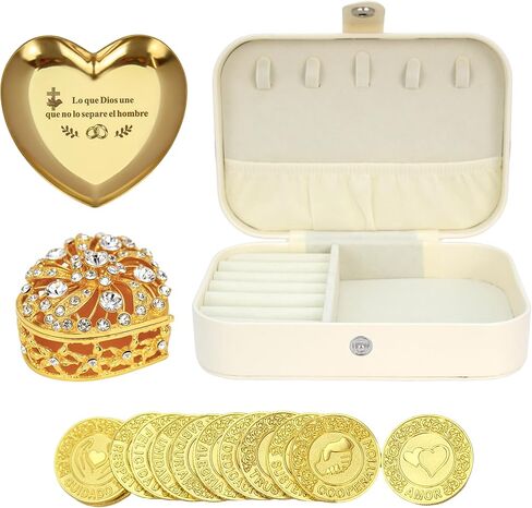 TINGKU Spanish Wedding Arras – Arras para Boda Católica، Arras de Boda Cristiana con 13 Monedas، عملات الزفاف المسيحية، Decoración para Bodas، صندوق جلدي-عملات ذهبية HB in Saudi Arabia