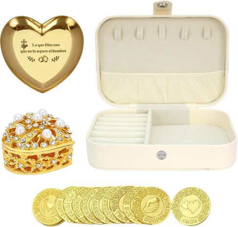 TINGKU Spanish Wedding Arras – Arras para Boda Católica، Arras de Boda Cristiana con 13 Monedas، عملات الزفاف المسيحية، Decoración para Bodas، صندوق جلدي-عملات ذهبية HB in Saudi Arabia