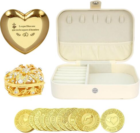 TINGKU Spanish Wedding Arras – Arras para Boda Católica، Arras de Boda Cristiana con 13 Monedas، عملات الزفاف المسيحية، Decoración para Bodas، صندوق جلدي-عملات ذهبية HB in Saudi Arabia