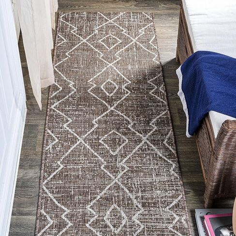JONATHAN Y Tribal Diamond Trellis Indoor Outdoor Runner Rug 2X10 Brown/Beige, Carwa for Backyard, Patio, Porch, Easy-Cleaning, High Traffic, Pet-Friendly, Non-Shedding (SMB128B-210) in Saudi Arabia