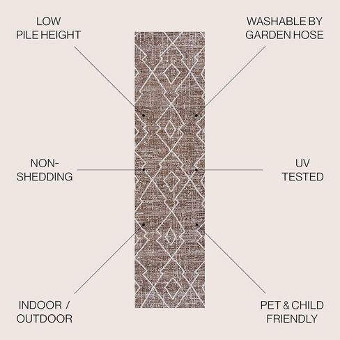 JONATHAN Y Tribal Diamond Trellis Indoor Outdoor Runner Rug 2X10 Brown/Beige, Carwa for Backyard, Patio, Porch, Easy-Cleaning, High Traffic, Pet-Friendly, Non-Shedding (SMB128B-210) in Saudi Arabia