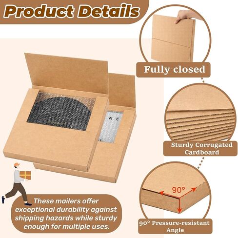 10 Pack Vinyl Record Mailers, LP Shipping Mailer Boxes, Vinyl Record Shipping Boxes, Heavy Duty Cardboard Mailer Box with Fragile Stickers for Mailing Packaging Moving Storage, 12.8 x 12.8 x 1" in Saudi Arabia