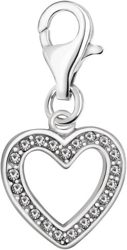 Quiges Open Heart Clip On Charm Pendant with Cubic Zirconia Silver Plated Women's Jewellery in Saudi Arabia