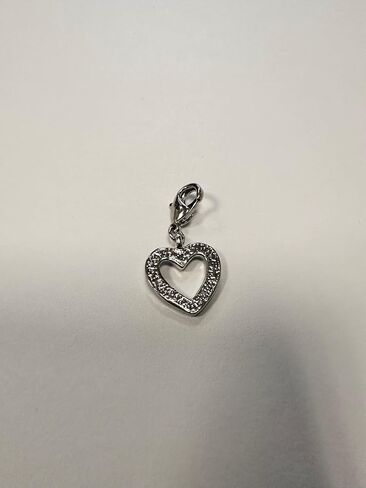 Quiges Open Heart Clip On Charm Pendant with Cubic Zirconia Silver Plated Women's Jewellery in Saudi Arabia