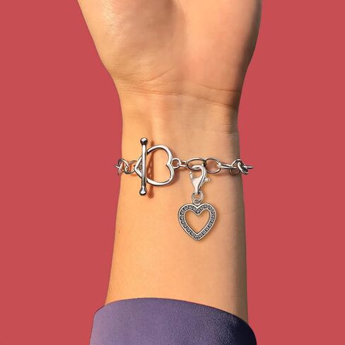 Quiges Open Heart Clip On Charm Pendant with Cubic Zirconia Silver Plated Women's Jewellery in Saudi Arabia