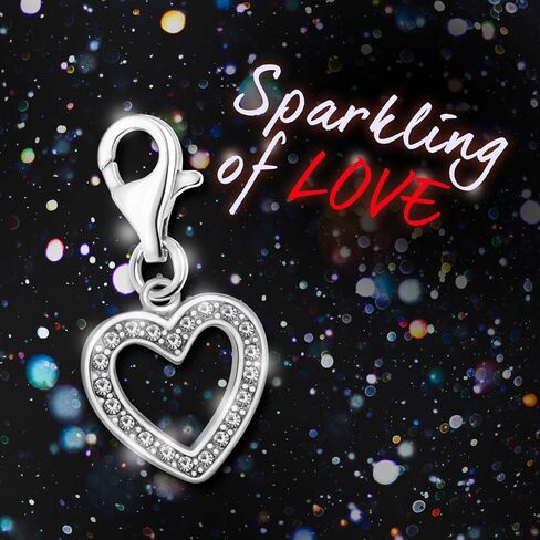 Quiges Open Heart Clip On Charm Pendant with Cubic Zirconia Silver Plated Women's Jewellery in Saudi Arabia