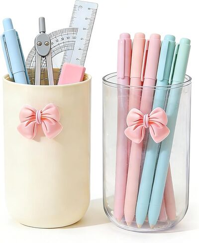 2 حزمة من حامل أقلام الرصاص الأكريليك للمكتب، منظم أقلام شفاف مع قوس دائري لفرشاة المكياج وكأس منظم قرطاسية لمكتب المدرسة (شفاف + بيج) in Kuwait