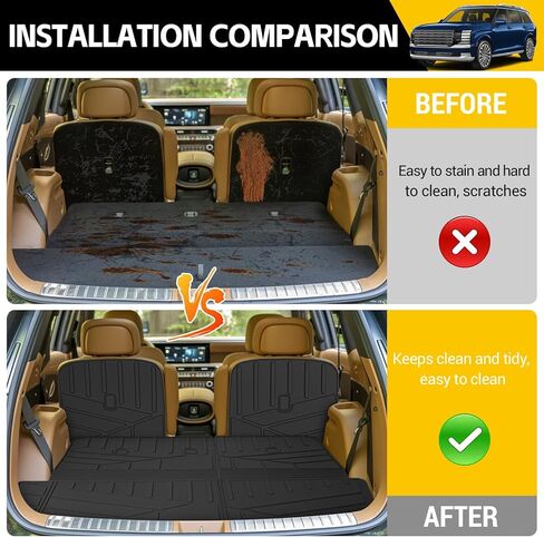 حصائر البضائع لعام 2026 Hyundai Palisade 7 مقاعد (تناسب الغاز فقط) غطاء خلفي لبطانة صندوق السيارة الخلفي لجميع الأحوال الجوية بطانة شحن لـ 26 من ملحقات Palisade (حصيرة الركلة الثانية + حصيرة الشحن الثالثة) in Kuwait