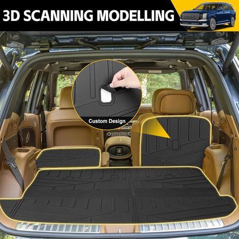 حصائر البضائع لعام 2026 Hyundai Palisade 7 مقاعد (تناسب الغاز فقط) غطاء خلفي لبطانة صندوق السيارة الخلفي لجميع الأحوال الجوية بطانة شحن لـ 26 من ملحقات Palisade (حصيرة الركلة الثانية + حصيرة الشحن الثالثة) in Kuwait