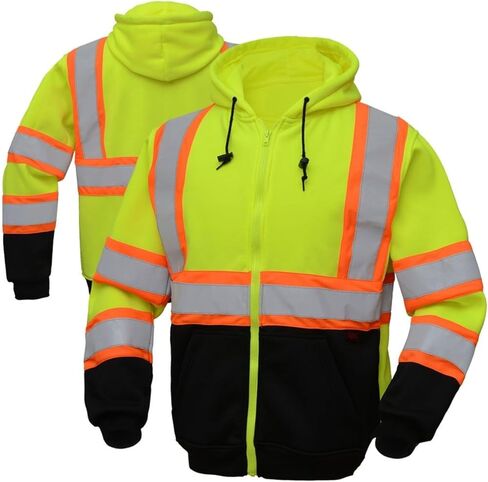 سترة بغطاء للرأس للرجال من Renegade، Hi VIS Visibility Safety، بسحاب، جزء سفلي أسود in Saudi Arabia