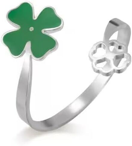 Green Enamel Lucky Four Leaf Clover Wrap Ring Stainless Steel Statement Open Adjustable for Women Men Good Luck Heart Shamrock Thumb Comfort Fit Finger Rings Band Stackable St Patrick Irish Jewelry in Saudi Arabia