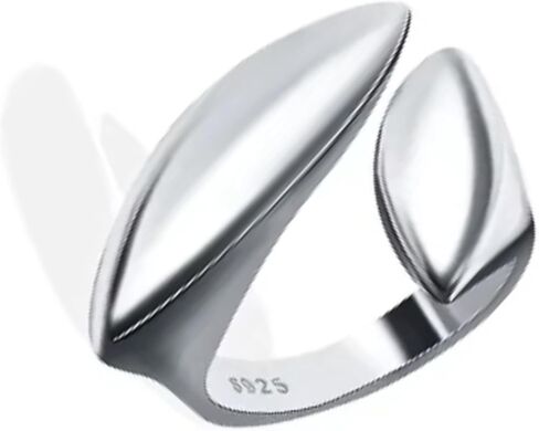 خاتم بيان هندسي قابل للتعديل للنساء من QueenBee - شريط مفتوح غير متماثل مطلي بالفضة أو الذهب، تصميم كوكتيل جريء بسيط، هدية لعيد الميلاد وعيد الحب وعيد الميلاد in Kuwait