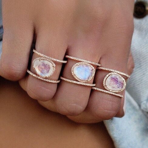 Irregular moonstone ring with 14k rose gold micro-inlaid ring in Saudi Arabia