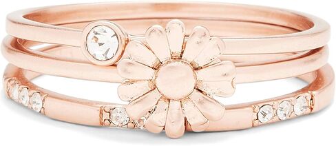 Pura Vida Rose Gold-Plated Daisy Pickin' Ring Stack - Brass Base, Stylish Design - Set of 3, Sizes 5-9 in Saudi Arabia