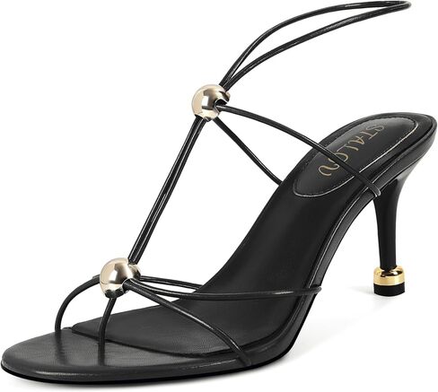 STALOV كعوب Strappy للنساء صنادل مستديرة مفتوحة من الأمام Slingback ثونغ الوجه بالتخبط أحذية فستان الحفلات المريحة مع مشبك معدني in Kuwait