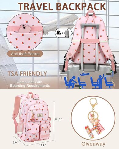 Laptop School Backpack for Teen Girls Women 15.6 Inch Cute College Backpacks Large Elementary Middle High School Bag Kids Student Strawberry Bookbag Anti Theft Travel Casual Daypack (Pink-Strawberry) in Saudi Arabia