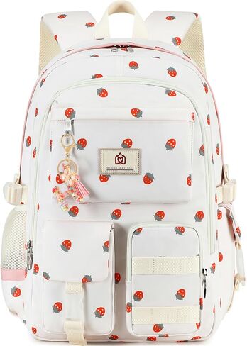 Laptop School Backpack for Teen Girls Women 15.6 Inch Cute College Backpacks Large Elementary Middle High School Bag Kids Student Strawberry Bookbag Anti Theft Travel Casual Daypack (Pink-Strawberry) in Saudi Arabia