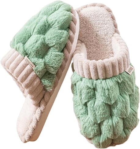Women's Cotton Slippers with Waffle Weave Soft Thick Bottom Warm Indoor Plush House Footwear Kawaii Non-slip Home Floor Shoes in Kuwait