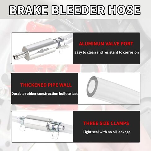 Brake Bleeder Hose, One Way Check Valve Tube Tool for Car & Motorcycle Clutch, Universal Hydraulic Brake Fluid Flush Line with Transparent Tube & Metal Clips (1 Set) in Saudi Arabia
