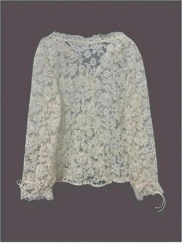 MakeMeChic Women's Floral Sheer Blouse Ruffle V Neck Button Down Bell Sleeve Dressy Tops in Saudi Arabia
