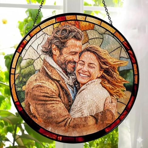 Personalized Couples Stained Glass Sun Catcher, Wedding Photo Portrait Faux Window Hanging Ornament, Anniversary Weddings Gifts for Couple, Valentine Gift Style 2 in Saudi Arabia