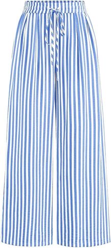 Womens Elastic Pants Waist Floral Lightweight Palazzo Pants for Women Casual Lounge Wide Leg Pants Woman in Saudi Arabia
