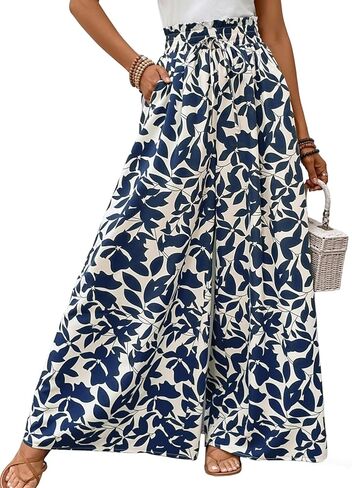 Women's Pants Wide Leg Pants Trendy Flowy Elastic Waist Casual Teacher Outfits Lounge Ladies in Saudi Arabia