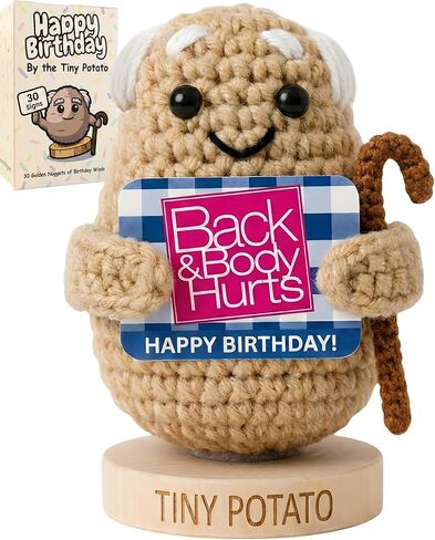 Funny Birthday Gift for Women Men - Tiny Potato Crochet with 30 Hilarious Birthday Cards | Coworker Gag Gifts Getting Old Milestone 30th 40th 50th 60th | Back and Body Hurts Office Desk Decor Novelty in Kuwait