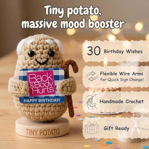 Funny Birthday Gift for Women Men - Tiny Potato Crochet with 30 Hilarious Birthday Cards | Coworker Gag Gifts Getting Old Milestone 30th 40th 50th 60th | Back and Body Hurts Office Desk Decor Novelty in Kuwait