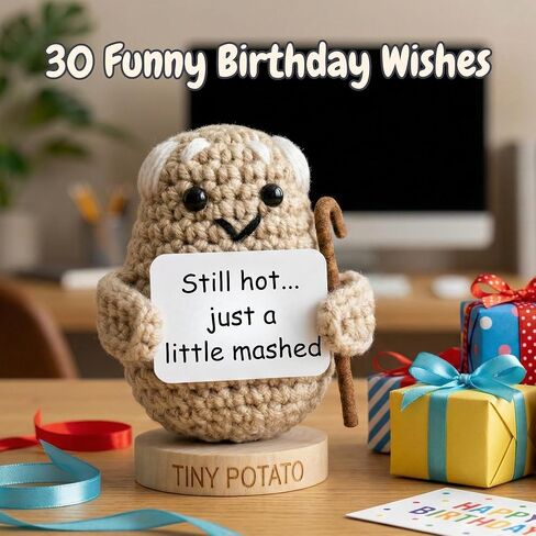 Funny Birthday Gift for Women Men - Tiny Potato Crochet with 30 Hilarious Birthday Cards | Coworker Gag Gifts Getting Old Milestone 30th 40th 50th 60th | Back and Body Hurts Office Desk Decor Novelty in Kuwait