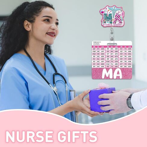 بكرة شارة MA قابلة للسحب مع الأصدقاء - بكرة شارة المساعد الطبي، شارة هوية الممرضة الوردية اللامعة مع مشبك التمساح، ملحقات مخططات تحويل العمل لهدايا التمريض MA in Kuwait