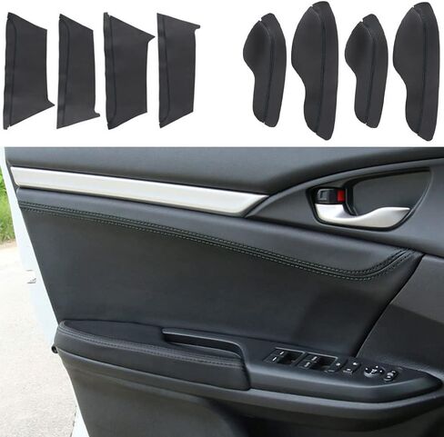 Rifoda for Honda Civic 10th Gen 2016-2020 car Door Panel and Door armrest Leather Decoration Wear Resistant and Scratch Resistant(Black Leather with Black line) in Saudi Arabia