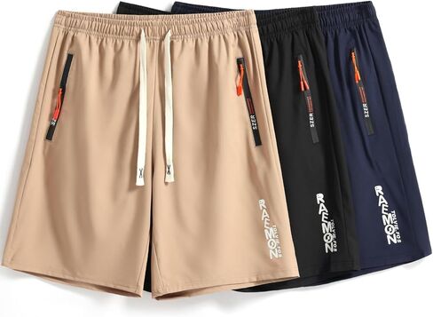 3 Pcs - Men's Shorts 5" Inseam Athletic Print Gym Sport Breathable Basketball Training Casual Running Active Shorts in Saudi Arabia