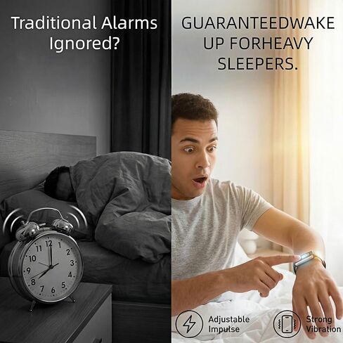Electric Shock Alarm Clock Wristband for Heavy Sleepers - No App/Phone Required - Silent Vibrating & Impulse Wake Up Trainer - 10 Alarms, Touchscreen, 20-Day Battery, IPX4 Splash Proof in Saudi Arabia