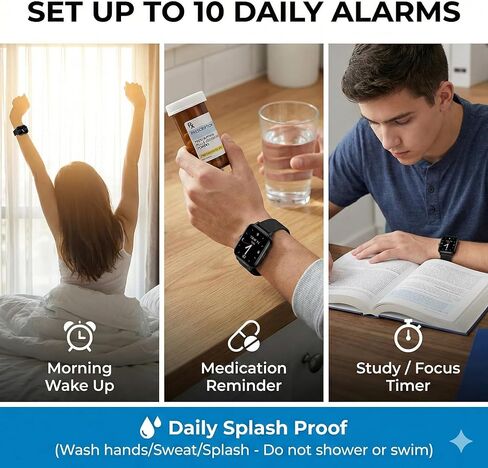 Electric Shock Alarm Clock Wristband for Heavy Sleepers - No App/Phone Required - Silent Vibrating & Impulse Wake Up Trainer - 10 Alarms, Touchscreen, 20-Day Battery, IPX4 Splash Proof in Saudi Arabia