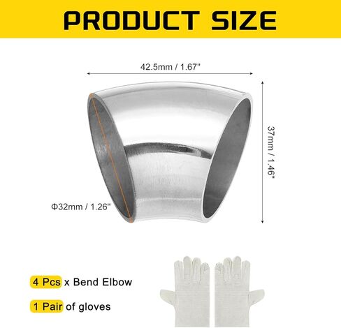 MECCANIXITY 4 Pack 45 Degree Mandrel Bend Elbow with Welding Gloves, 45mm(1-3/4") OD 16 GA/0.06 inch Thickness 304 Stainless Steel 45°Exhaust Elbow for Exhaust System, Stair Handrail HVAC in Saudi Arabia