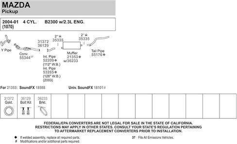 Walker 55176 Exhaust Tail Pipe 2" Inlet (OD) 2" Outlet (OD) for Ford Ranger in Kuwait