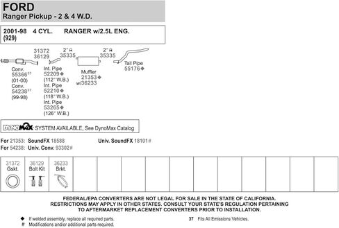 Walker 55176 Exhaust Tail Pipe 2" Inlet (OD) 2" Outlet (OD) for Ford Ranger in Kuwait