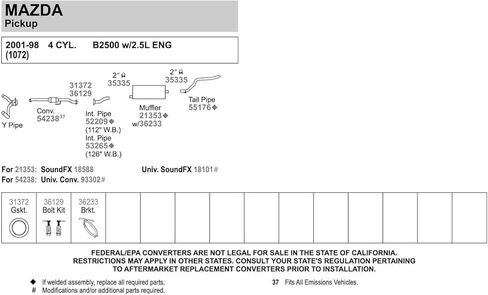Walker 55176 Exhaust Tail Pipe 2" Inlet (OD) 2" Outlet (OD) for Ford Ranger in Kuwait