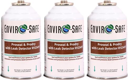 ENVIRO-SAFE ProSeal and ProDry with Leak Detector for R1234YF A/C Systems, for DIY and Auto Shops (3 Cans w/Charging Gauge) in Kuwait