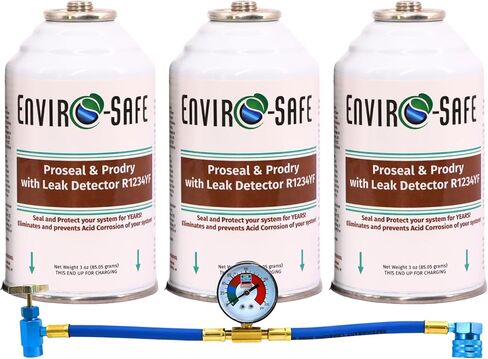 ENVIRO-SAFE ProSeal and ProDry with Leak Detector for R1234YF A/C Systems, for DIY and Auto Shops (3 Cans w/Charging Gauge) in Saudi Arabia
