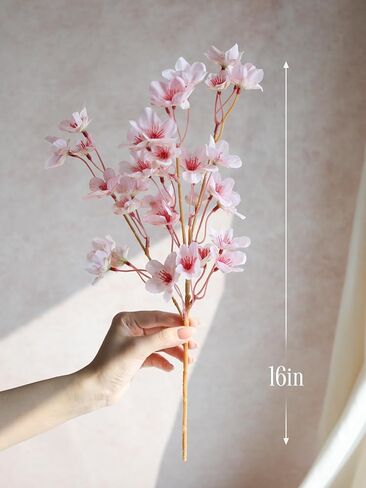 HOHOTIME 8Pcs Artificial Cherry Blossom Branches, Pink 16" Silk Faux Peach Sakura Flowers, Fake Bouquet for Spring Home Wedding Party Decor, Japanese Garden Bedroom Table Centerpiece in Kuwait