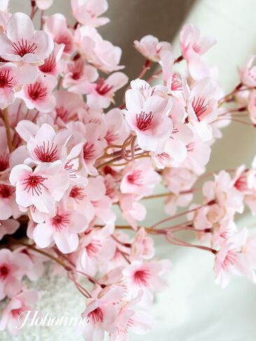 HOHOTIME 8Pcs Artificial Cherry Blossom Branches, Pink 16" Silk Faux Peach Sakura Flowers, Fake Bouquet for Spring Home Wedding Party Decor, Japanese Garden Bedroom Table Centerpiece in Kuwait